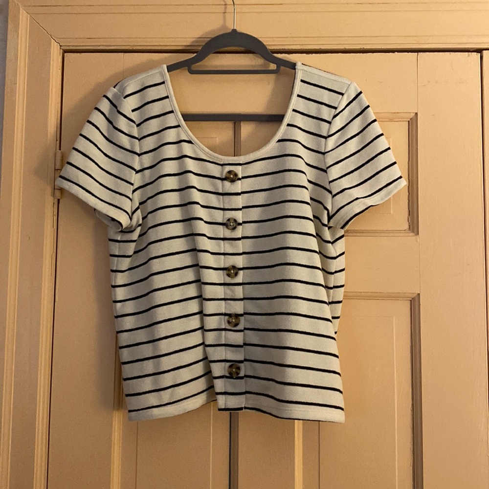 Ivory & Black Rib Button Midi Tee